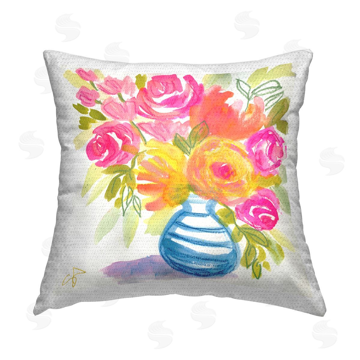 Suzanne Allard Pink & Yellow Bouquet Outdoor Quick-Dry Polyester Printed Throw Pillow