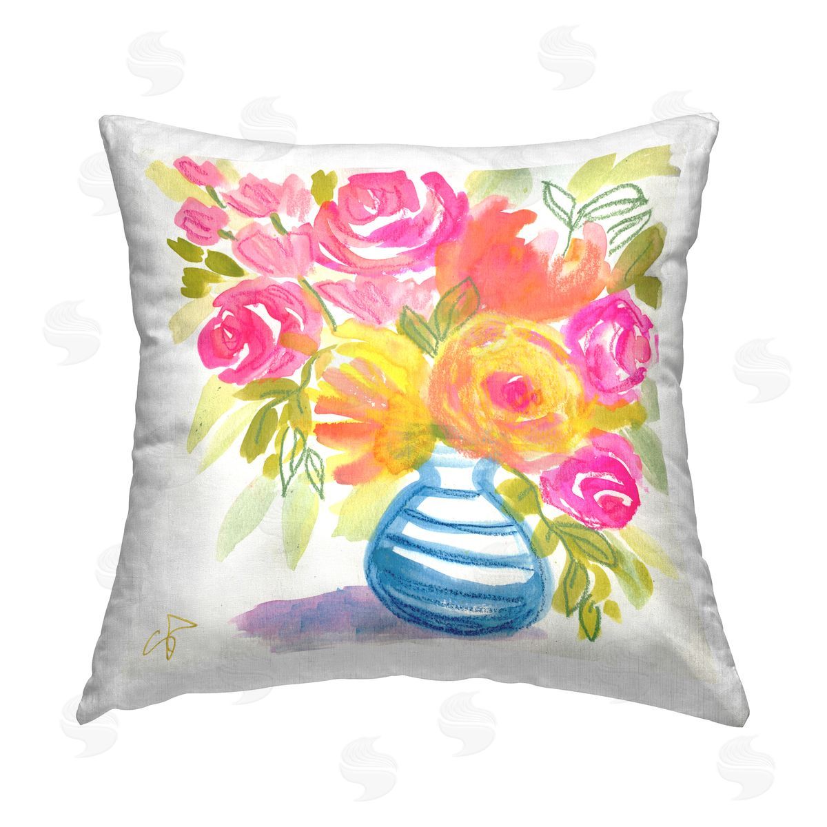 Suzanne Allard Pink & Yellow Bouquet Printed Plush Polyester Throw Pillow