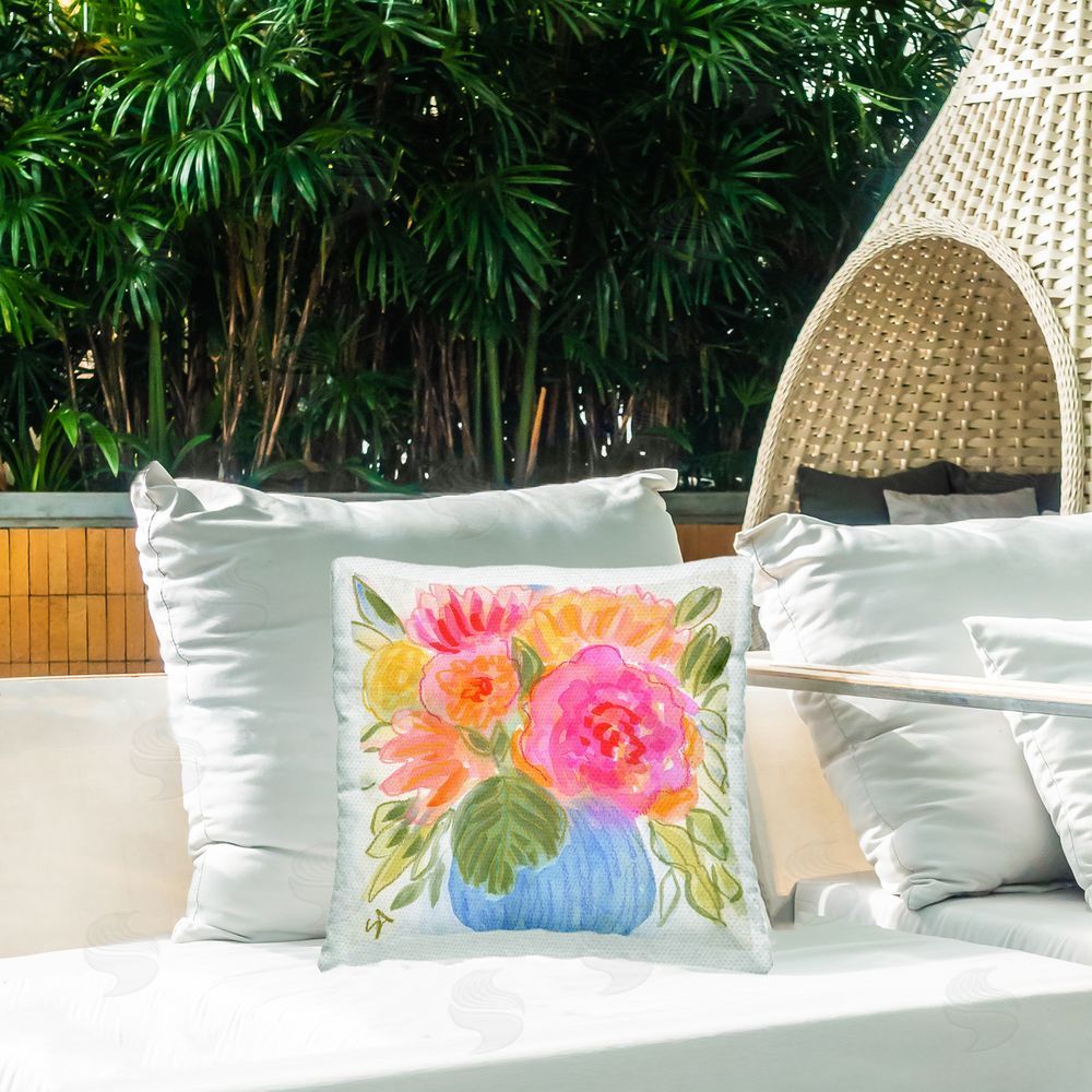 Suzanne Allard Full Blossoms Bouquet Outdoor Quick-Dry Polyester Printed Throw Pillow in Back Yard
