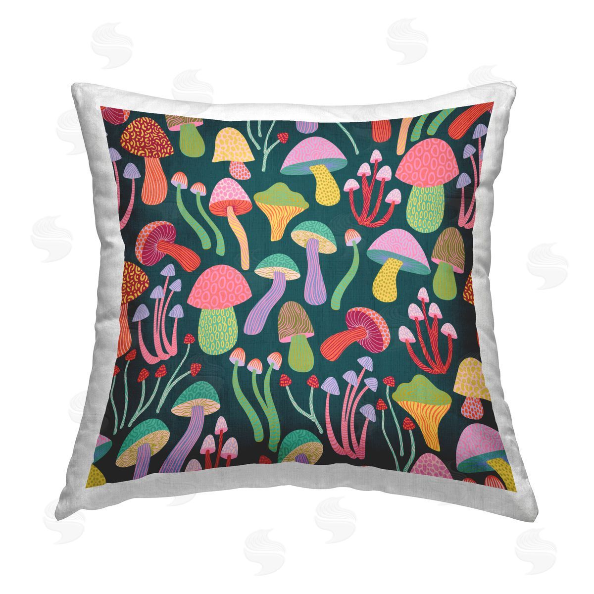 Caroline Alfreds Magical Times Mushrooms Printed Plush Polyester Throw Pillow