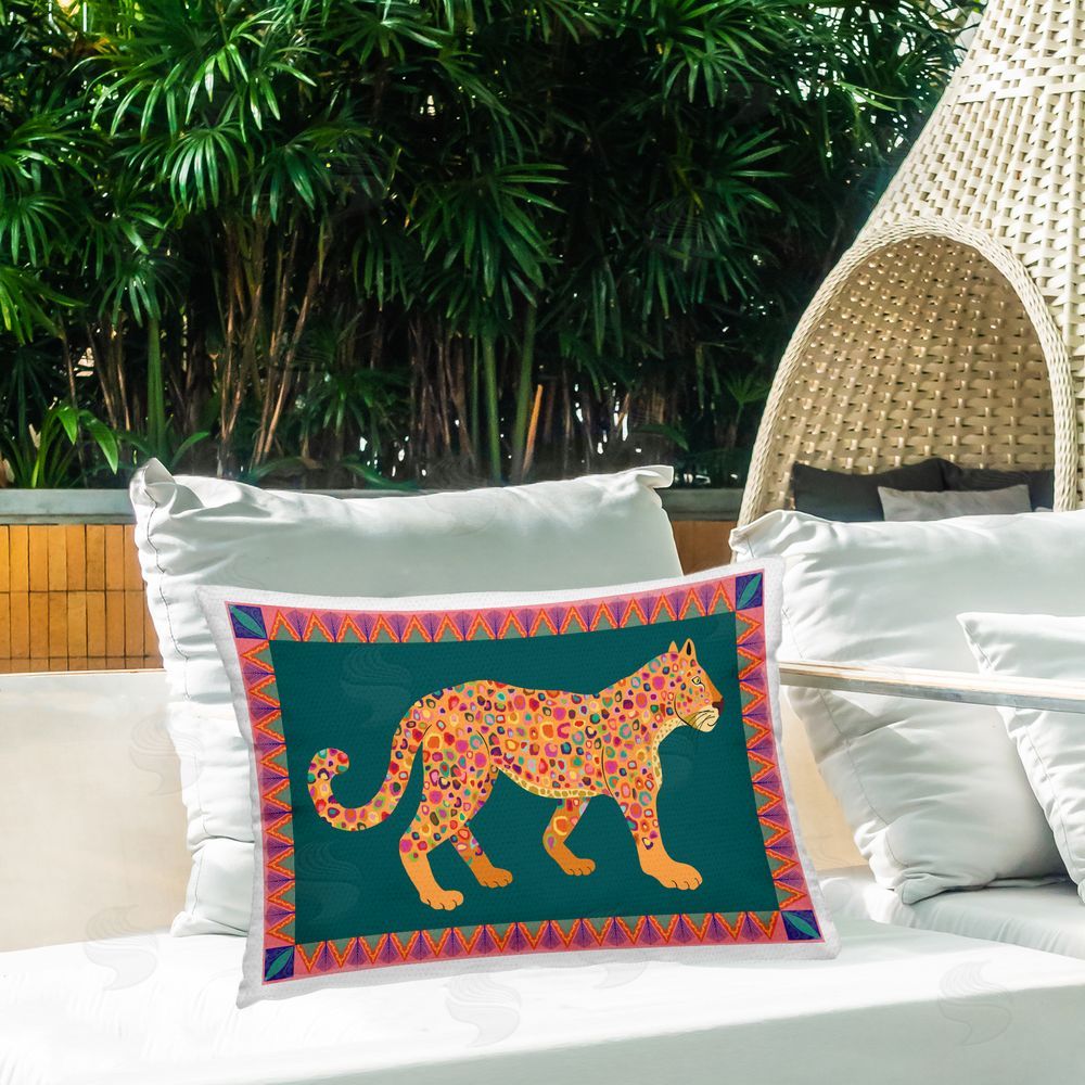 Darlene Seale Bold Patterned Lion Outdoor Quick-Dry Polyester Printed Throw Pillow in Back Yard