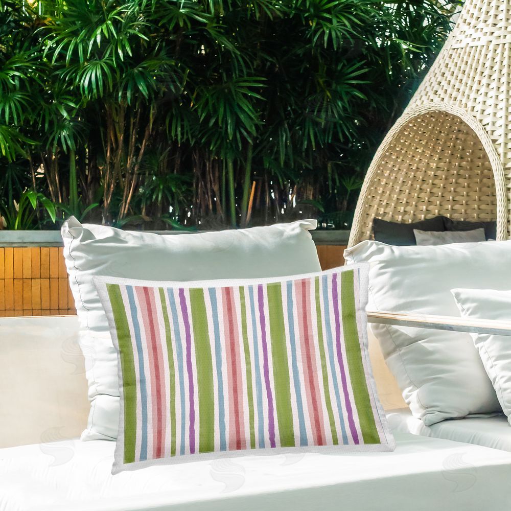 Nina Muis Surface Design Fun Stripes Pattern Outdoor Quick-Dry Polyester Printed Throw Pillow in Back Yard