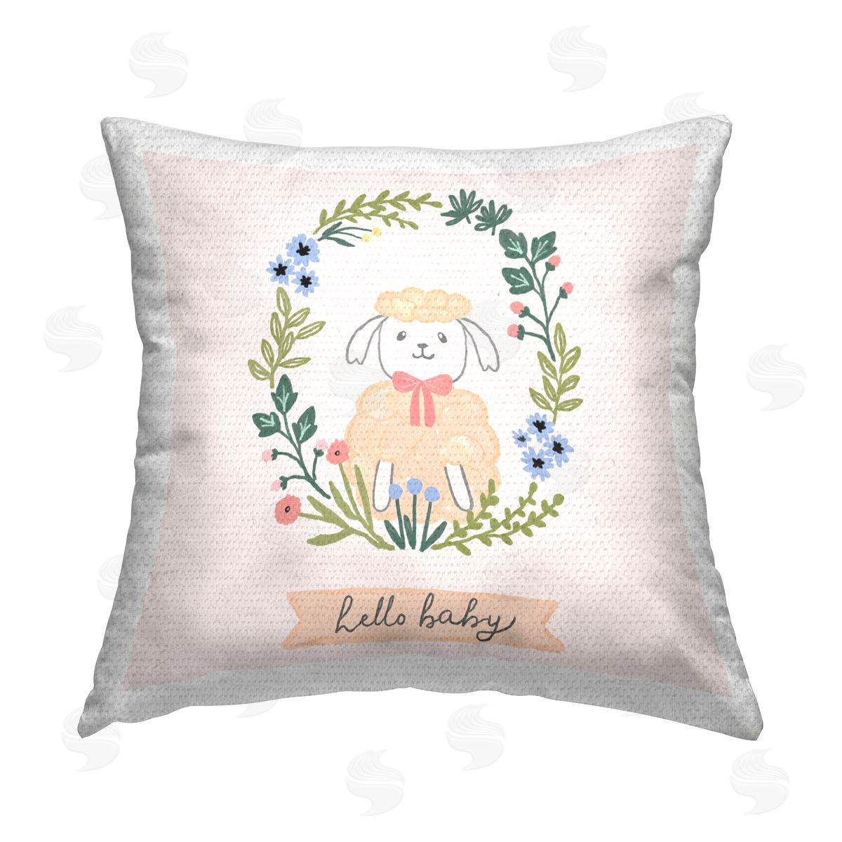 Nina Muis Surface Design Hello Baby Floral Lamb Outdoor Quick-Dry Polyester Printed Throw Pillow
