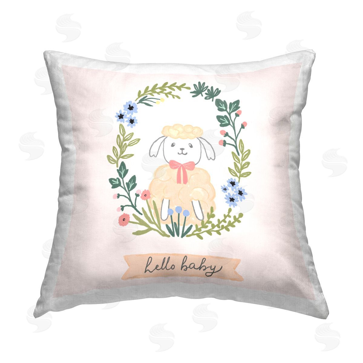 Nina Muis Surface Design Hello Baby Floral Lamb Printed Plush Polyester Throw Pillow