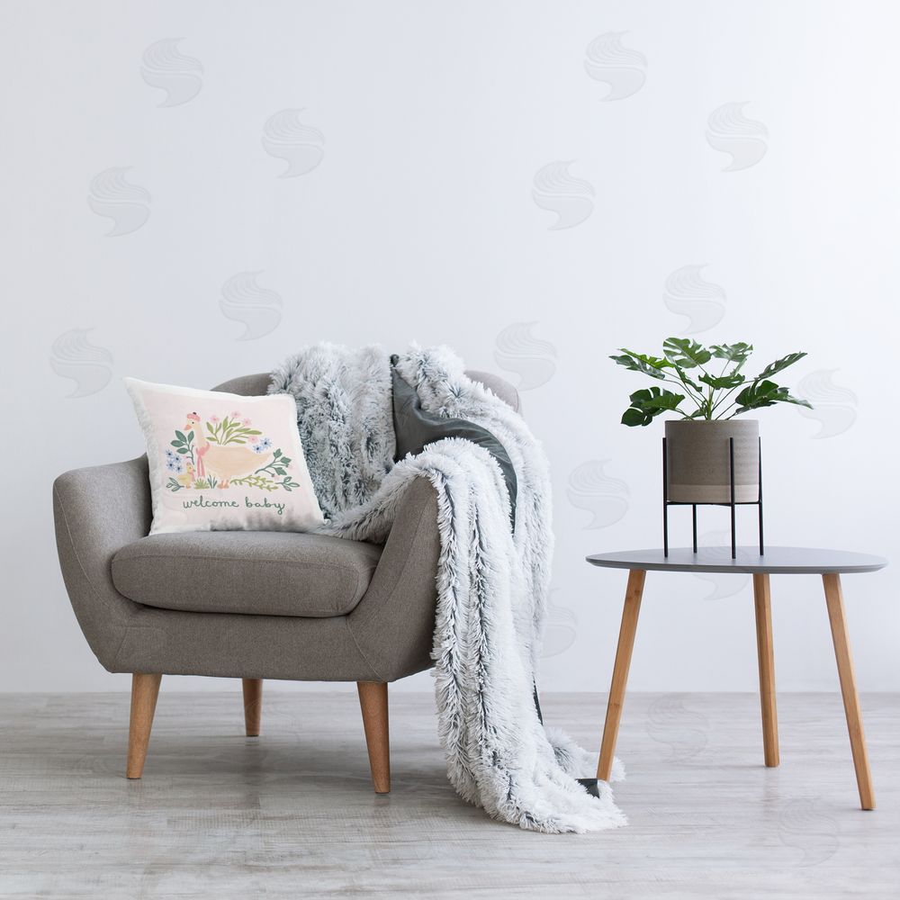 Nina Muis Surface Design Welcome Baby Floral Duck Printed Plush Polyester Throw Pillow On Chair