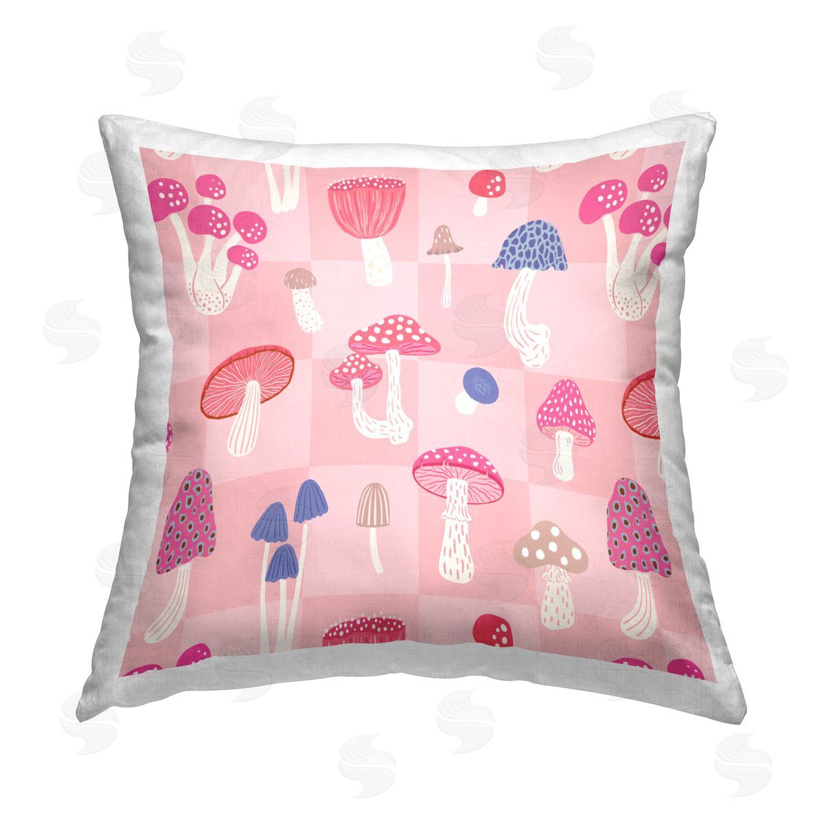 Nancy McKenzie Pastel Pink Mushrooms Printed Plush Polyester Throw Pillow