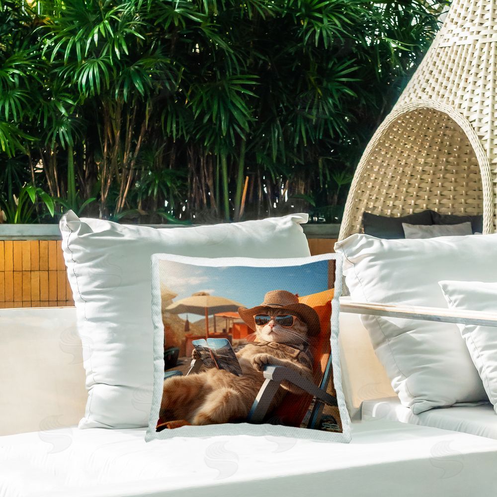 RB Relaxing Cat Lounge Chair Outdoor Quick-Dry Polyester Printed Throw Pillow in Back Yard