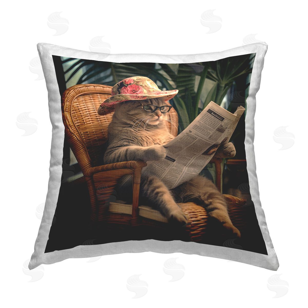 RB Funny Cat & Newspaper Printed Plush Polyester Throw Pillow