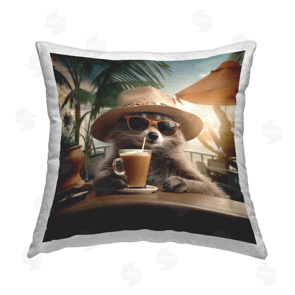 RB Animal Sipping Tropical Drink Outdoor Quick-Dry Polyester Printed Throw Pillow