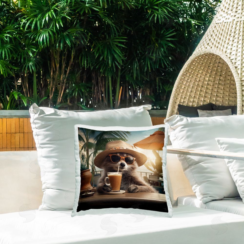 RB Animal Sipping Tropical Drink Outdoor Quick-Dry Polyester Printed Throw Pillow in Back Yard