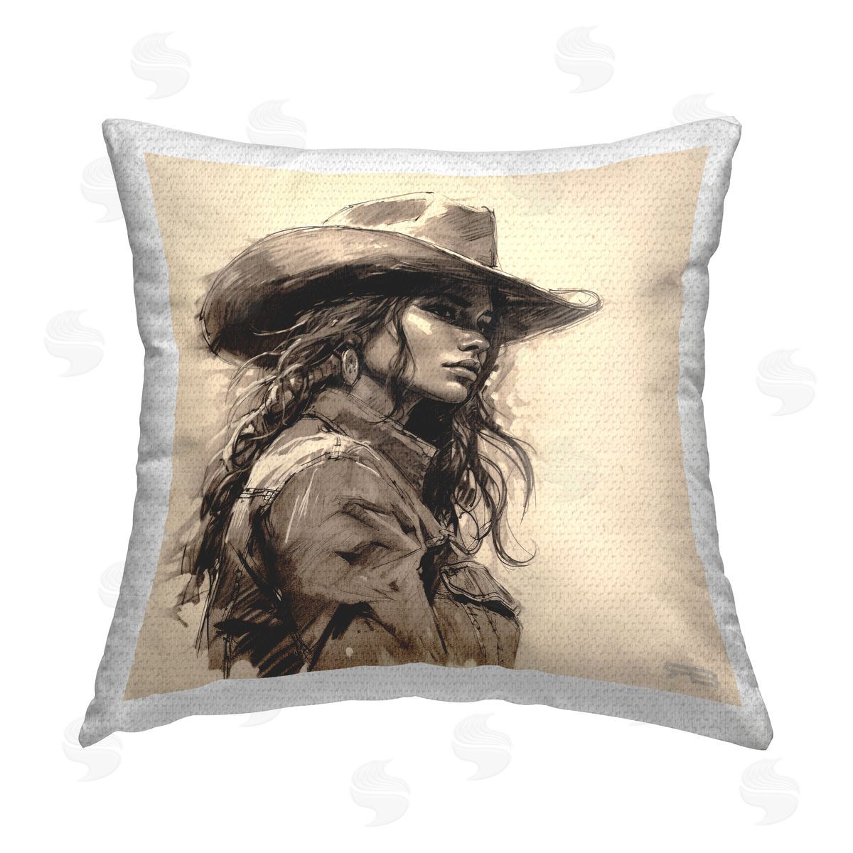 RB Stoic Cowgirl Looking Away Outdoor Quick-Dry Polyester Printed Throw Pillow