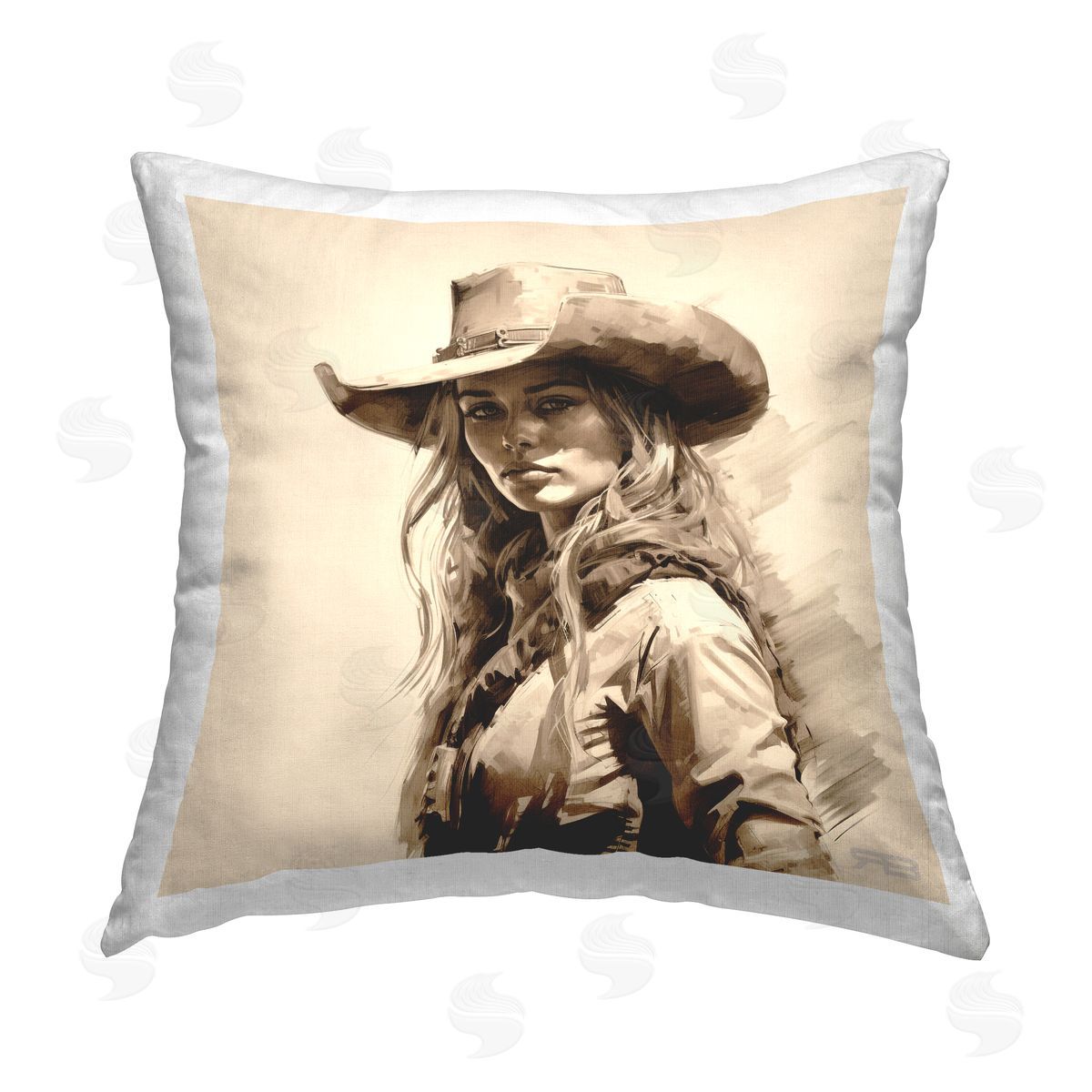 RB Western Cowgirl Gaze Printed Plush Polyester Throw Pillow