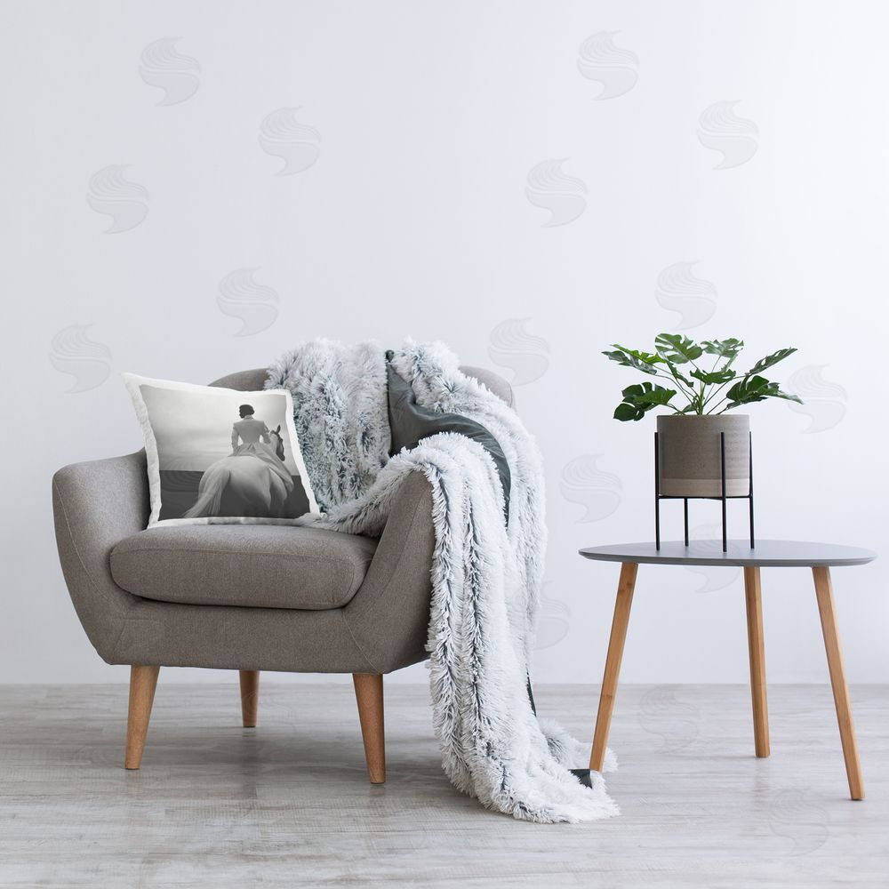 RB Riding Horse into Horizon Printed Plush Polyester Throw Pillow On Chair