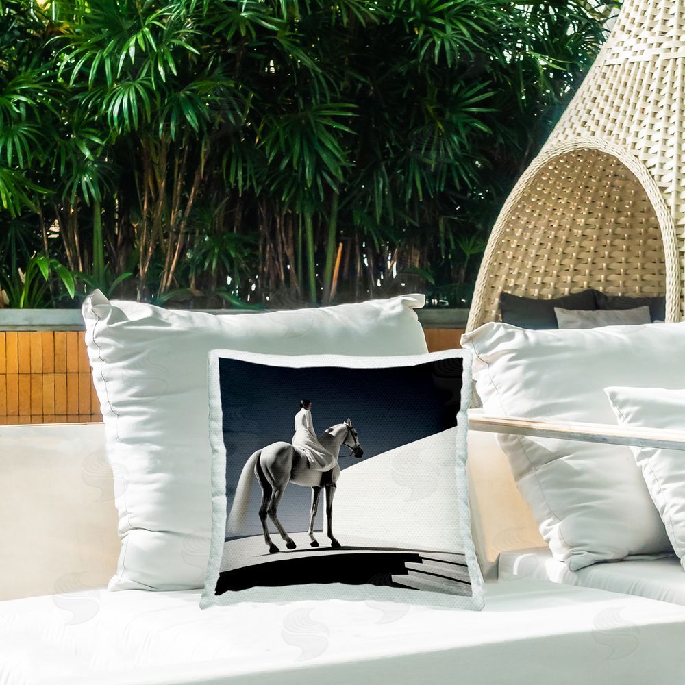 RB Contemporary Scene with Horse Outdoor Quick-Dry Polyester Printed Throw Pillow in Back Yard