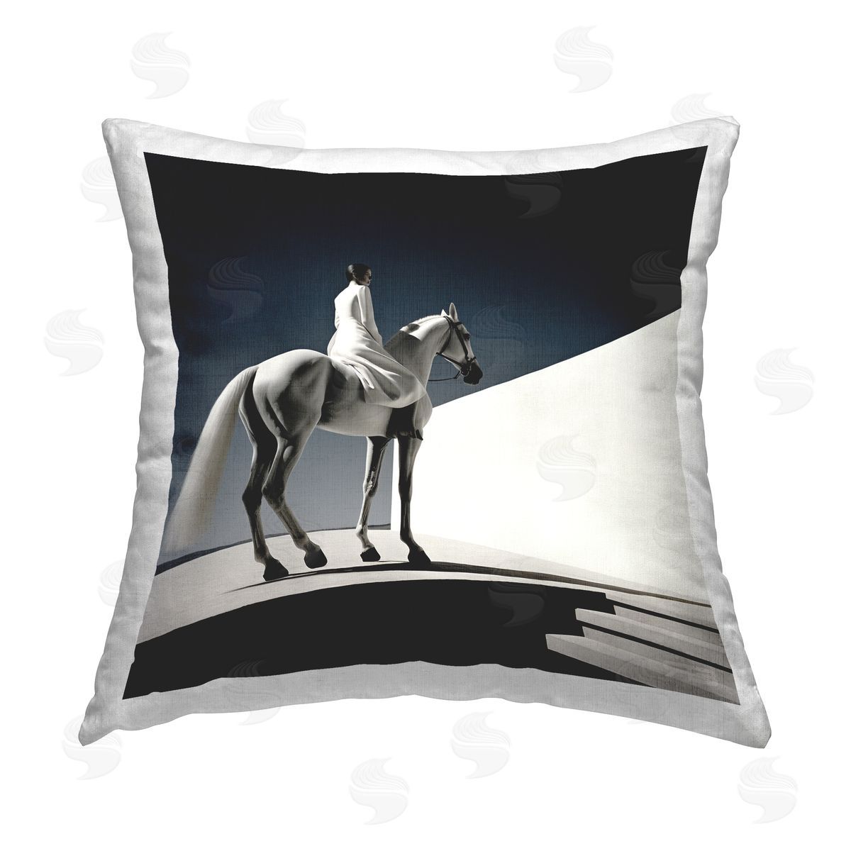 RB Contemporary Scene with Horse Printed Plush Polyester Throw Pillow