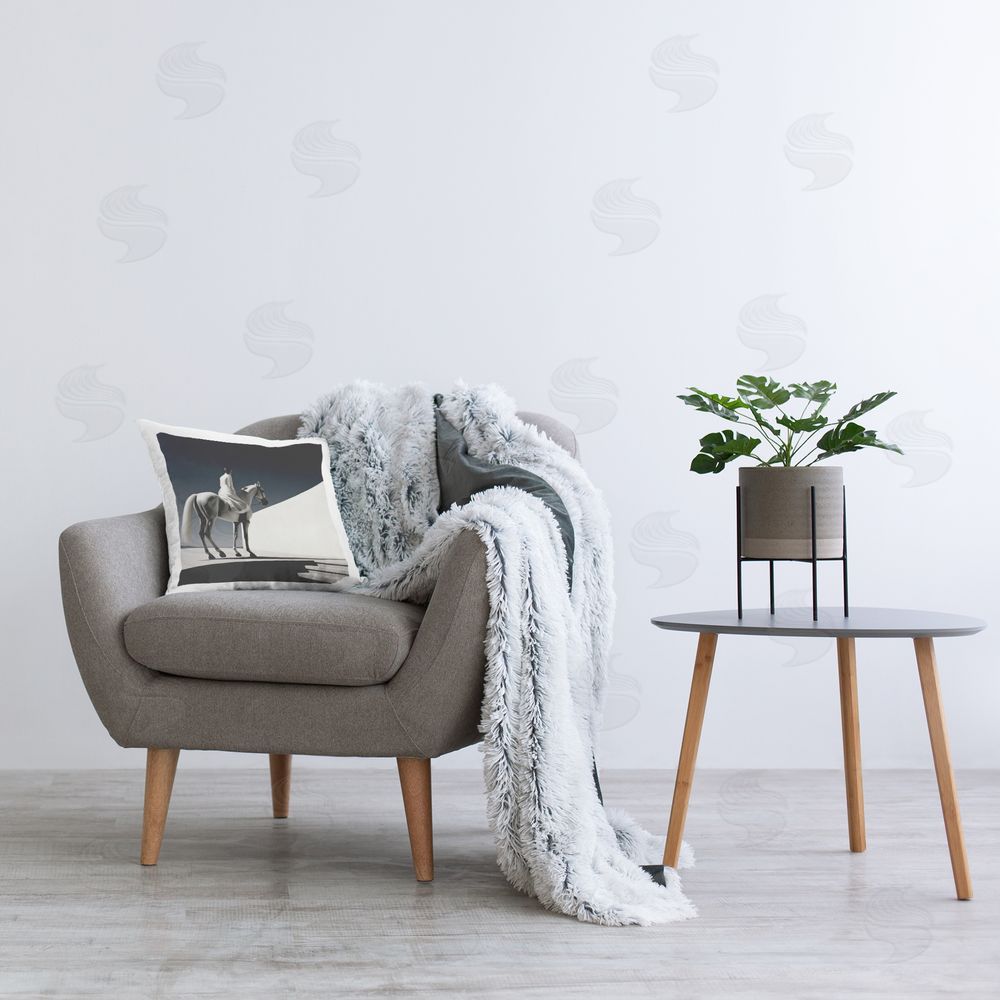 RB Contemporary Scene with Horse Printed Plush Polyester Throw Pillow On Chair
