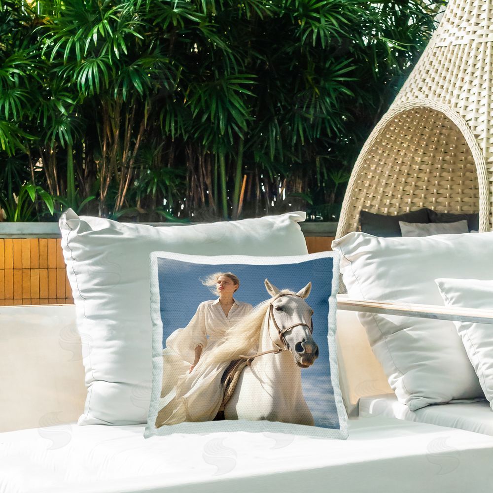 RB Windswept Equestrian Girl Outdoor Quick-Dry Polyester Printed Throw Pillow in Back Yard