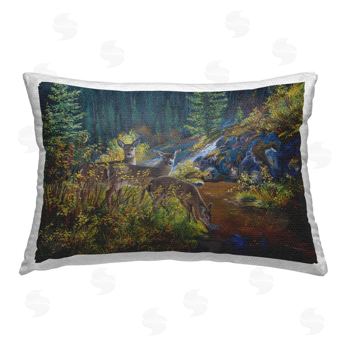 Andrew Kiss Deer Drinking from River Outdoor Quick-Dry Polyester Printed Throw Pillow