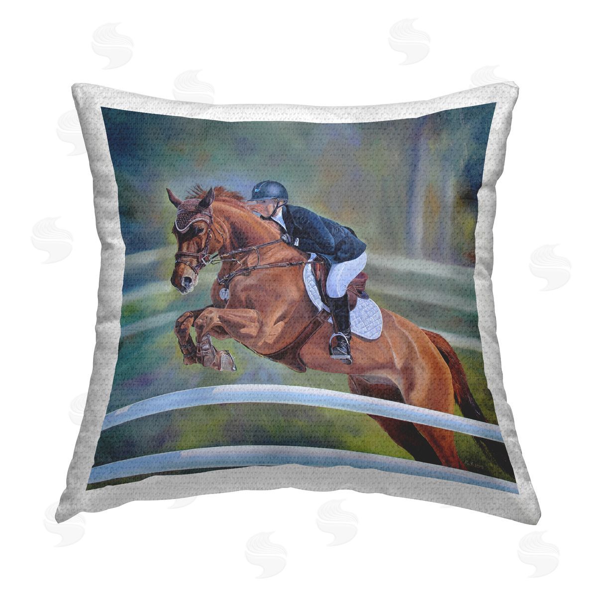 Andrew Kiss Jockey Jumping Hurdles Outdoor Quick-Dry Polyester Printed Throw Pillow