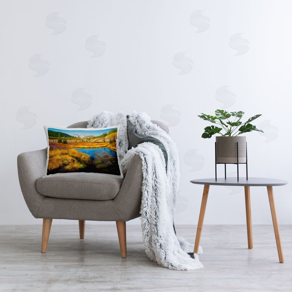 Andrew Kiss Autumn Marsh View Printed Plush Polyester Throw Pillow On Chair