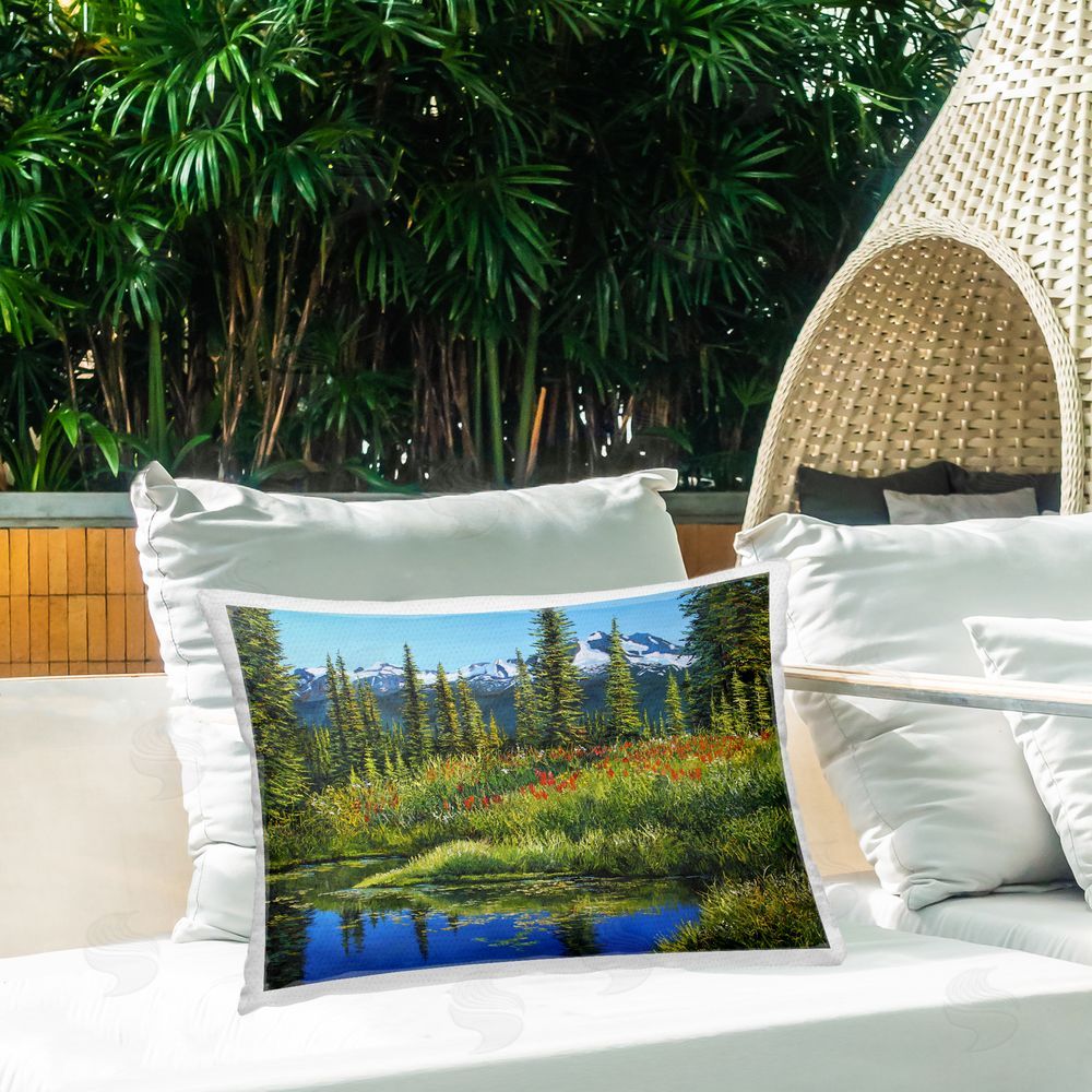 Andrew Kiss High Country Summer Outdoor Quick-Dry Polyester Printed Throw Pillow in Back Yard