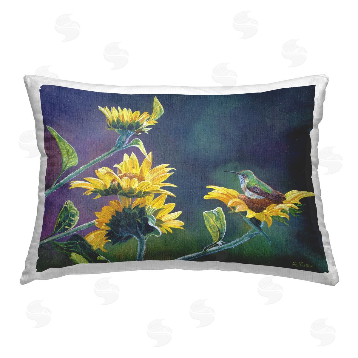 Andrew Kiss Resting Birds on Sunflowers Printed Plush Polyester Throw Pillow