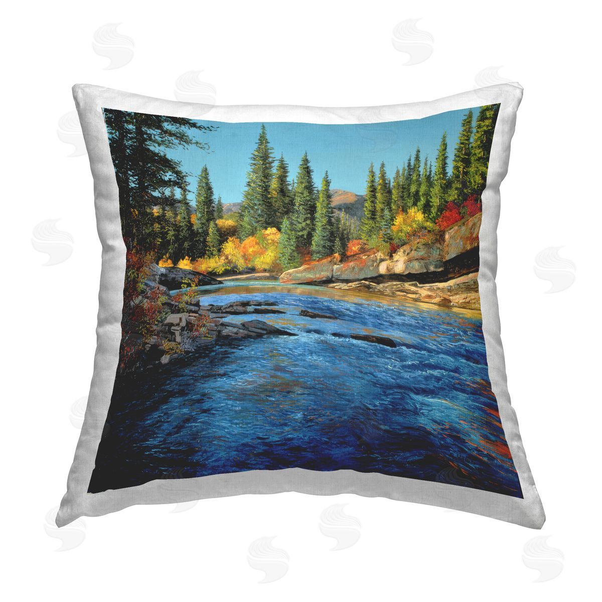 Andrew Kiss Morning Rushing River Printed Plush Polyester Throw Pillow