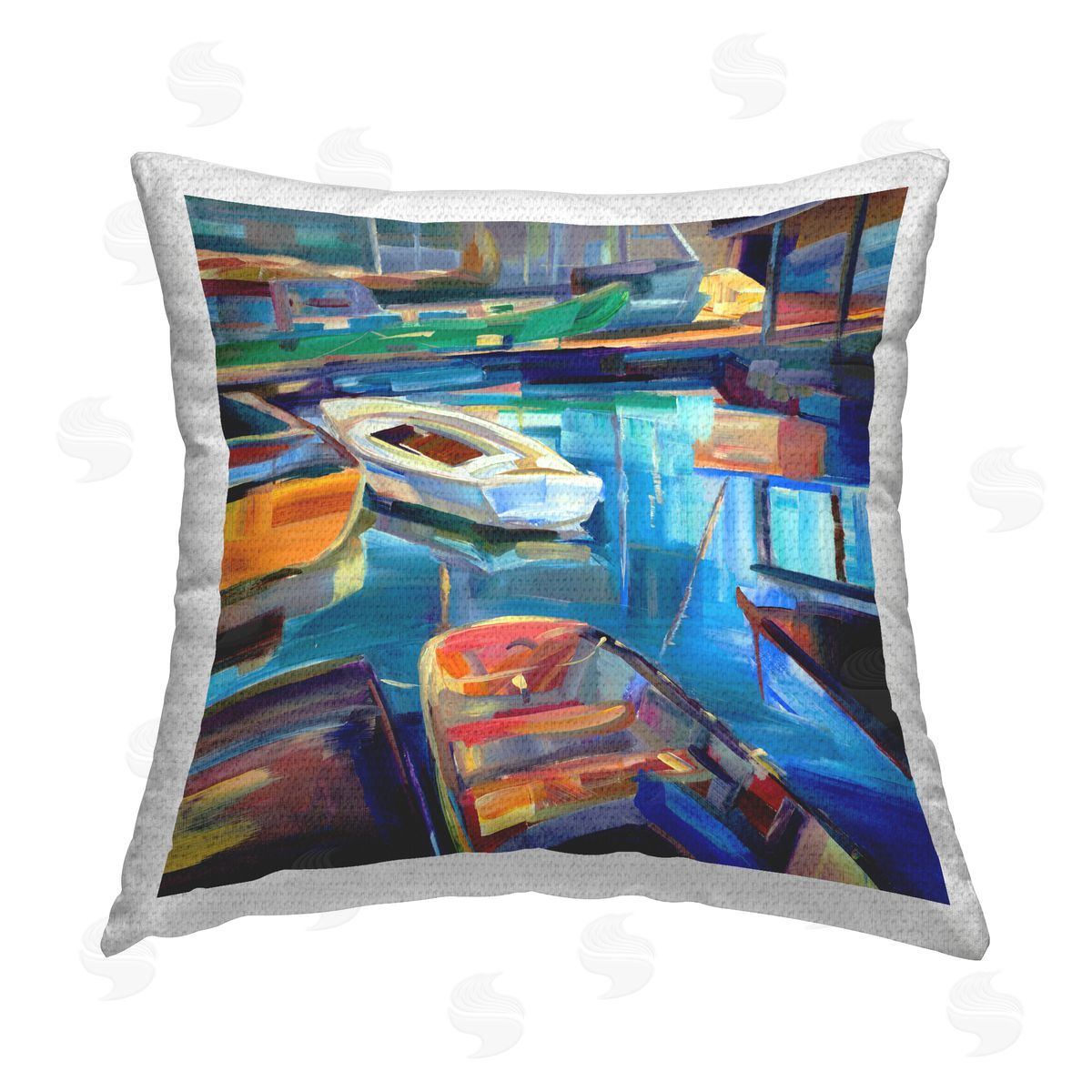 Borcherding Bright Hued Boat Harbor Outdoor Quick-Dry Polyester Printed Throw Pillow