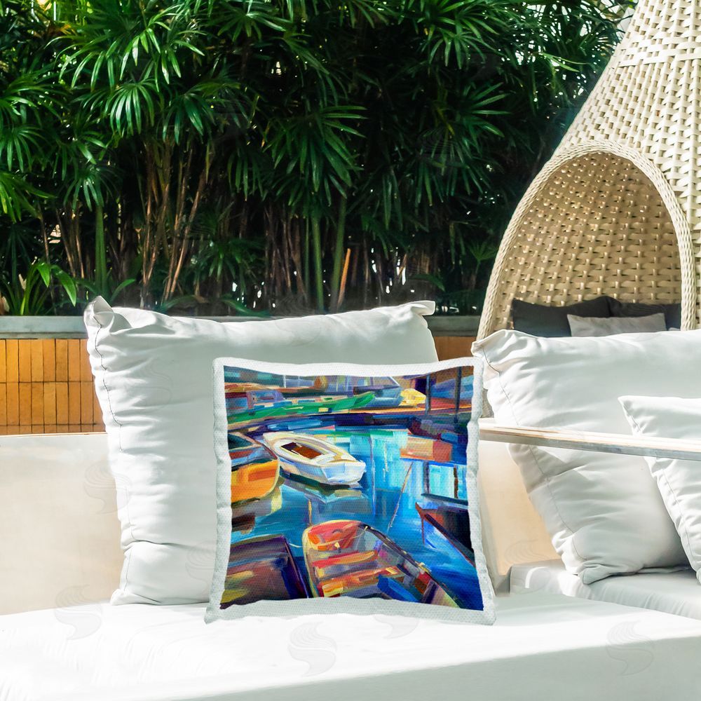 Borcherding Bright Hued Boat Harbor Outdoor Quick-Dry Polyester Printed Throw Pillow in Back Yard