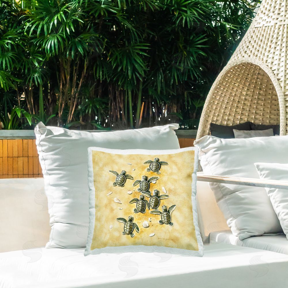 Art Brands Holdings LLC. Baby Sea Turtles Shore Outdoor Quick-Dry Polyester Printed Throw Pillow in Back Yard