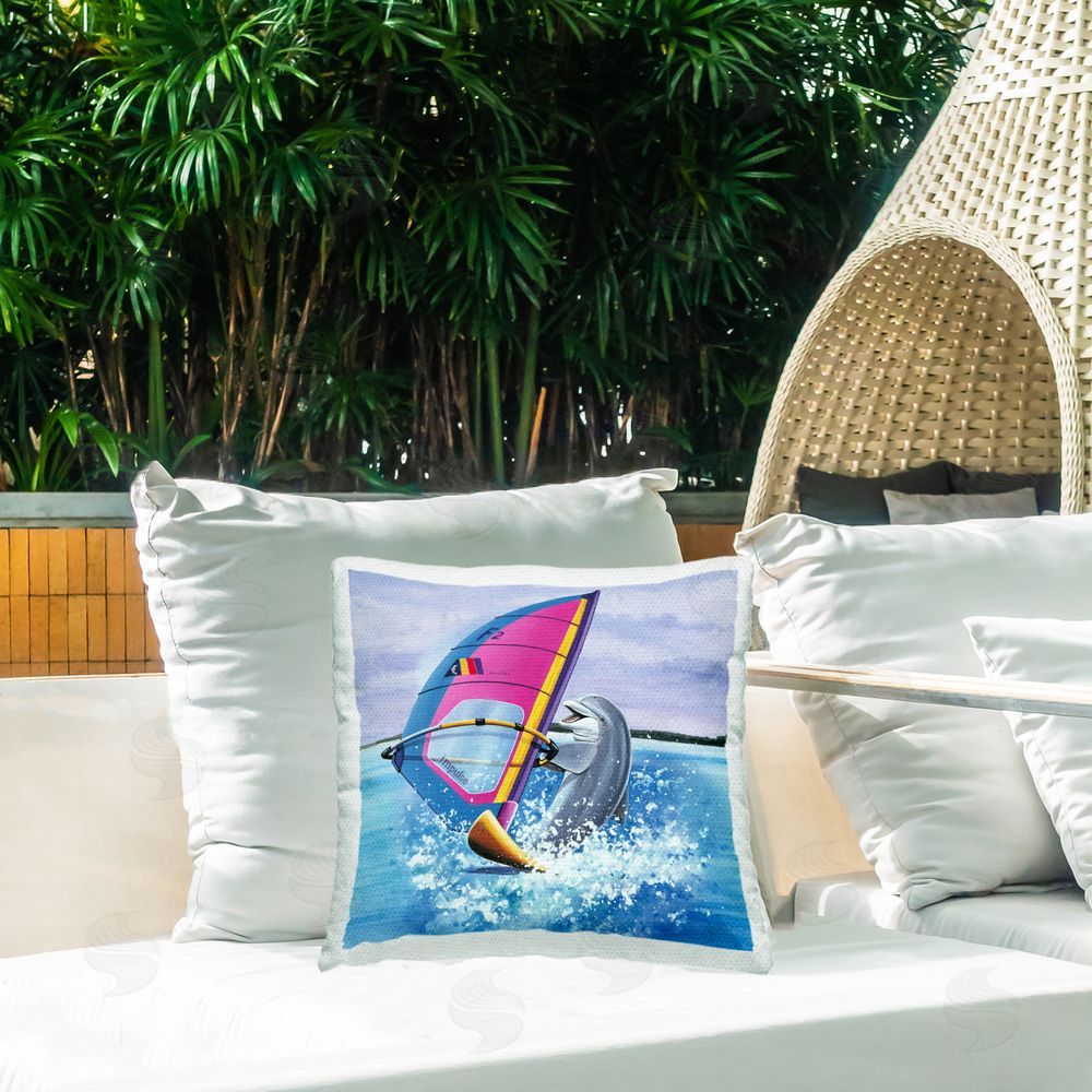 Art Brands Holdings LLC. Wind Surfer Dolphin Outdoor Quick-Dry Polyester Printed Throw Pillow in Back Yard