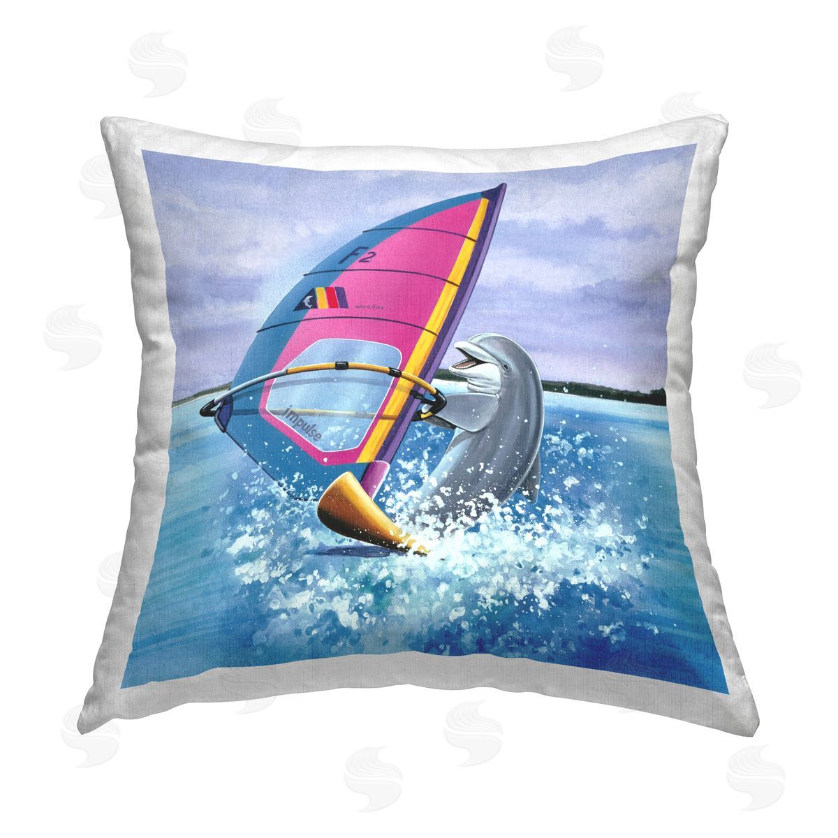 Art Brands Holdings LLC. Wind Surfer Dolphin Printed Plush Polyester Throw Pillow