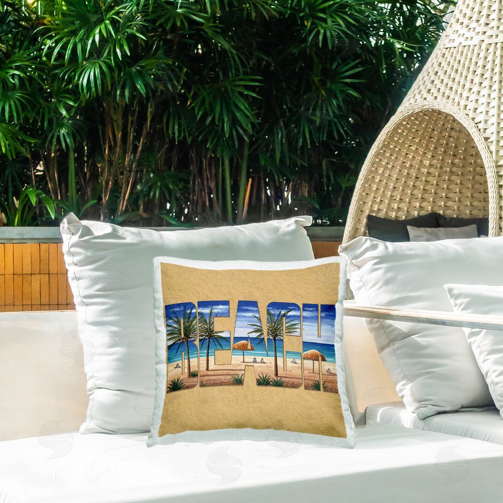 Art Brands Holdings LLC. Tropical Beach Typography Outdoor Quick-Dry Polyester Printed Throw Pillow in Back Yard