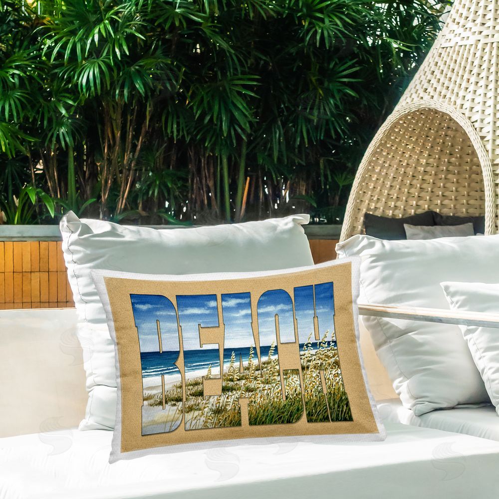 Art Brands Holdings LLC. Grassy Beach Typography Outdoor Quick-Dry Polyester Printed Throw Pillow in Back Yard