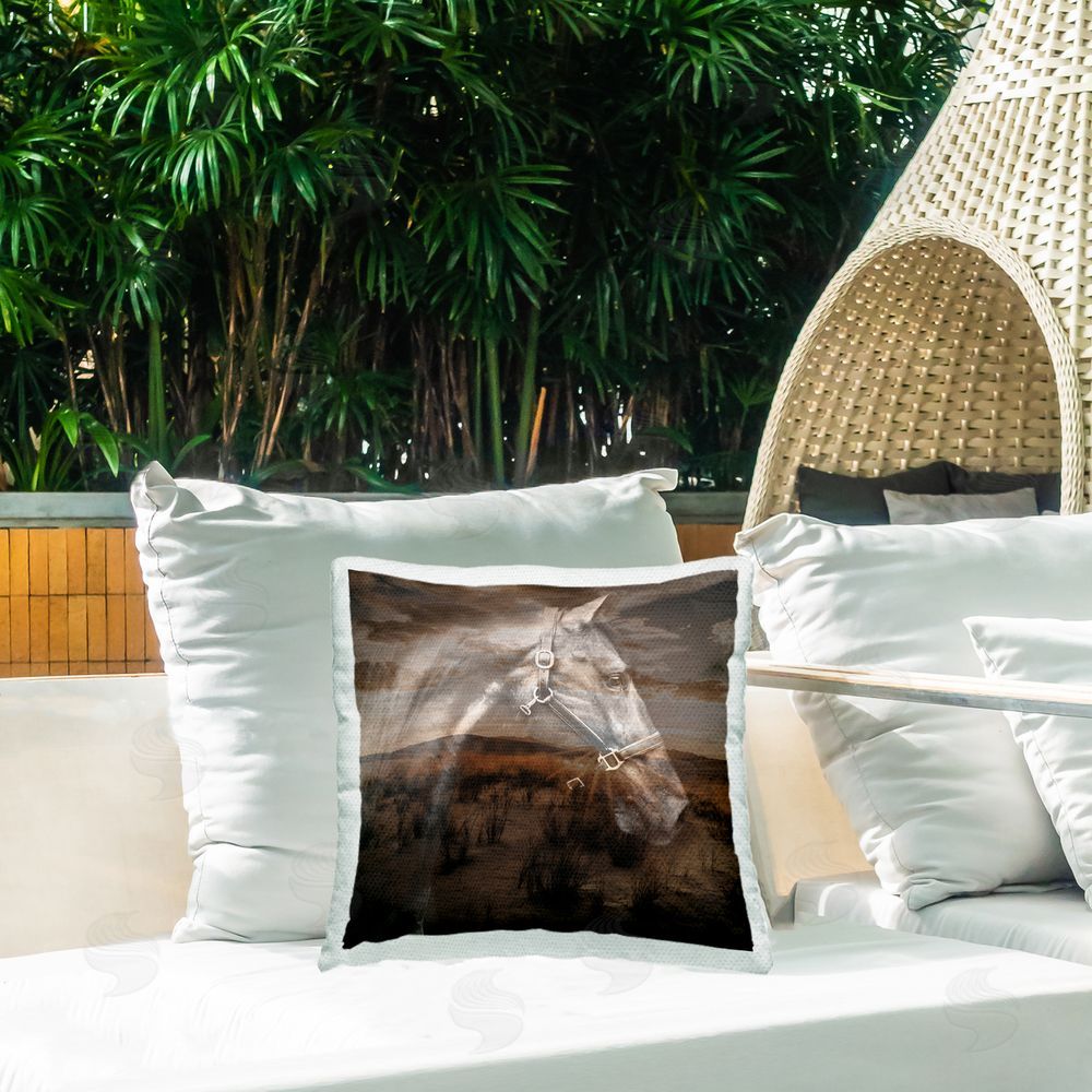 CAD Designs Horse over Nature Visage Outdoor Quick-Dry Polyester Printed Throw Pillow in Back Yard