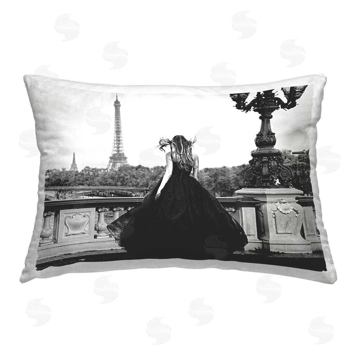 Reinders Girl in Gown Cityscape Printed Plush Polyester Throw Pillow