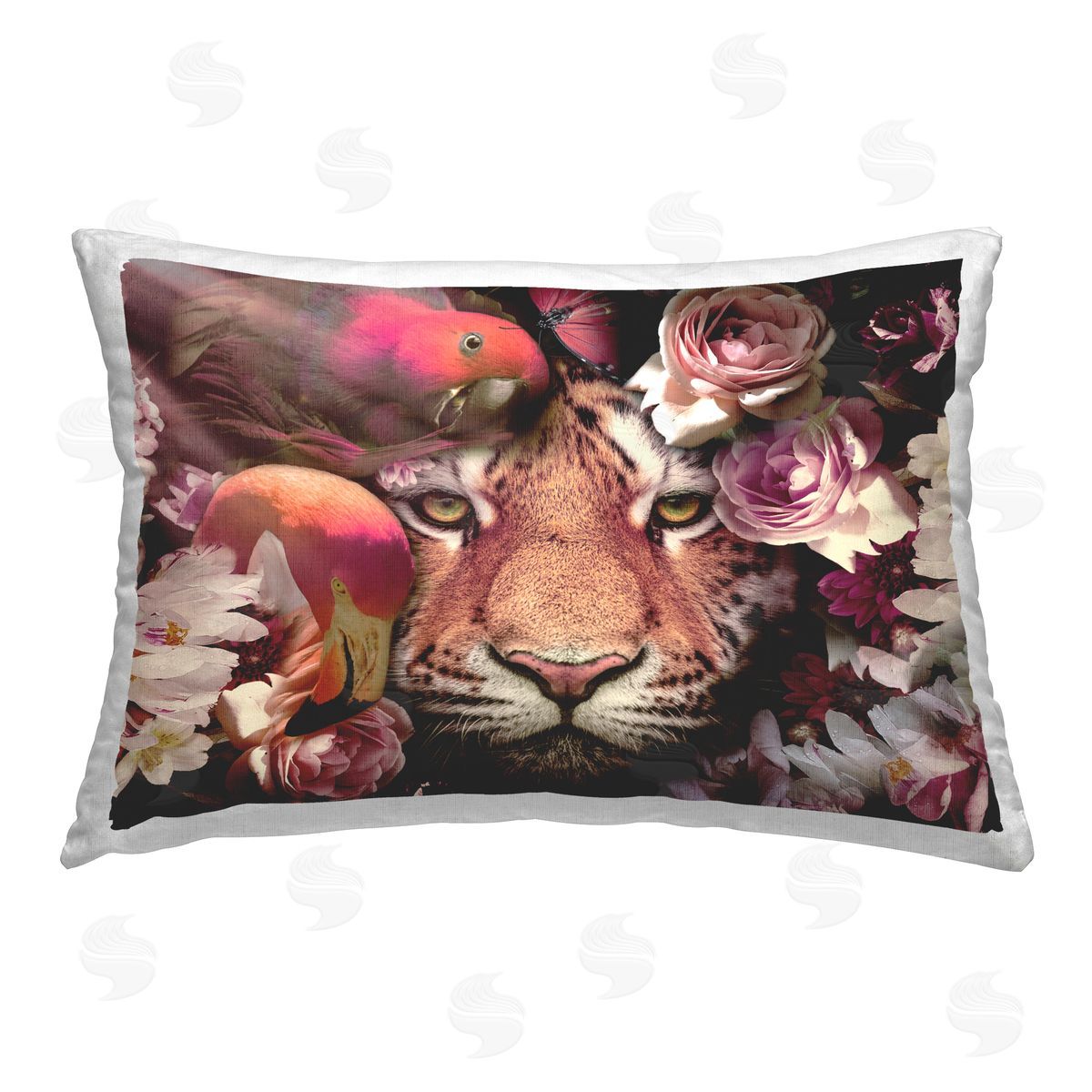 Reinders Tropical Birds & Tiger Printed Plush Polyester Throw Pillow