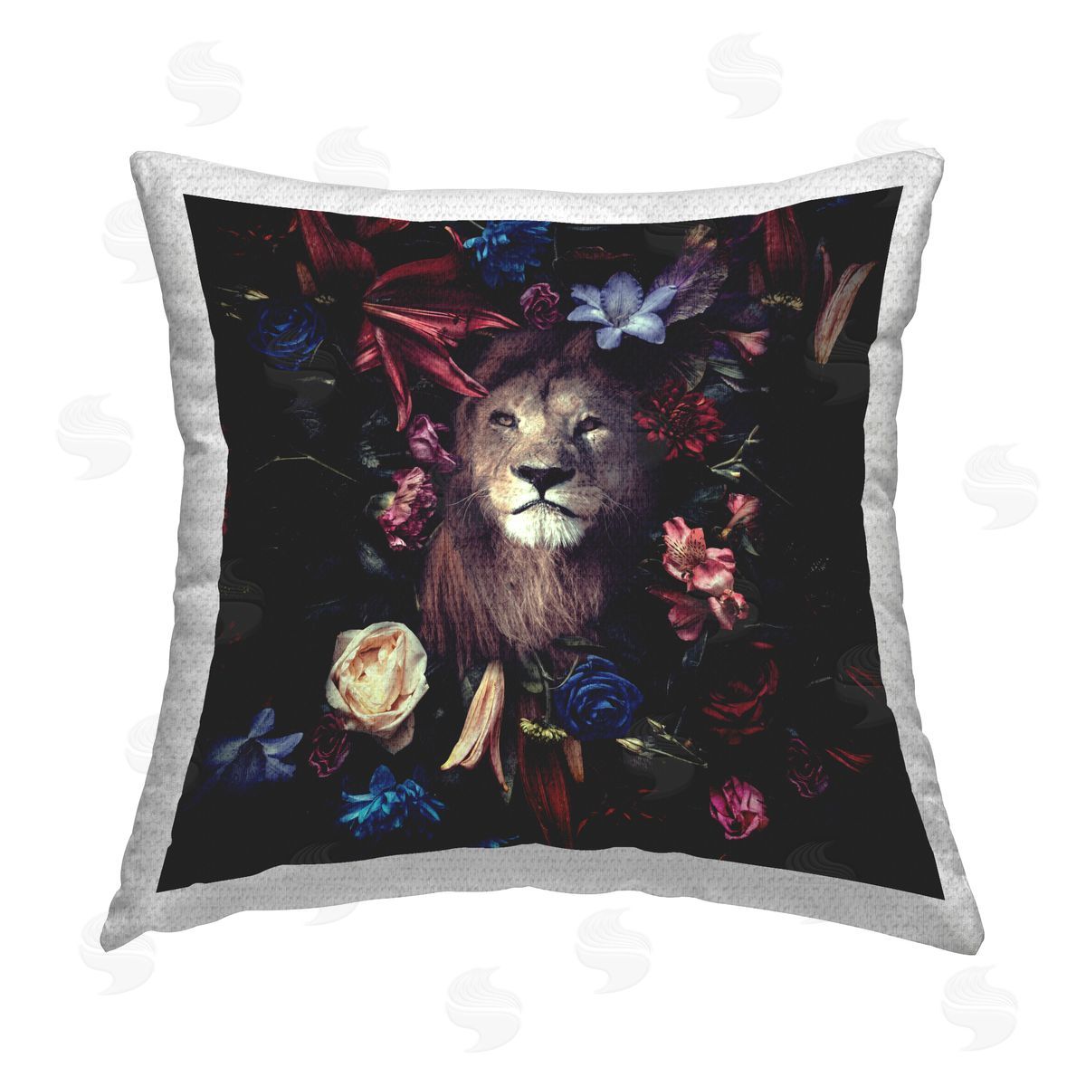 Reinders Lion & Dark Blooms Outdoor Quick-Dry Polyester Printed Throw Pillow