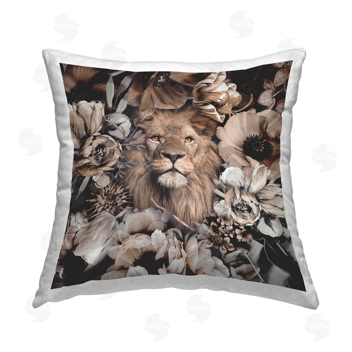 Reinders Mixed Flowers & Lion Printed Plush Polyester Throw Pillow