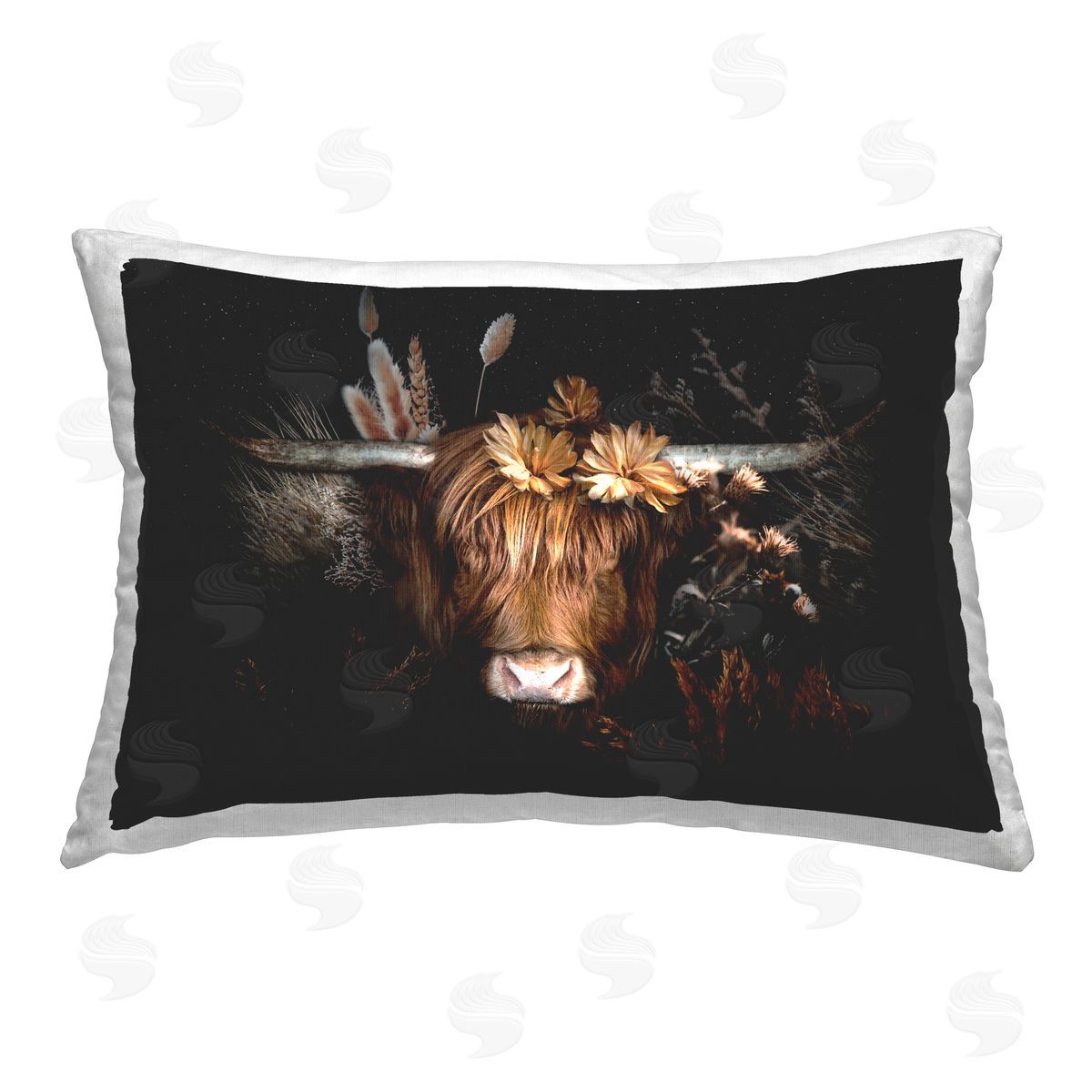 Reinders Shadowed Cattle & Botanicals Printed Plush Polyester Throw Pillow