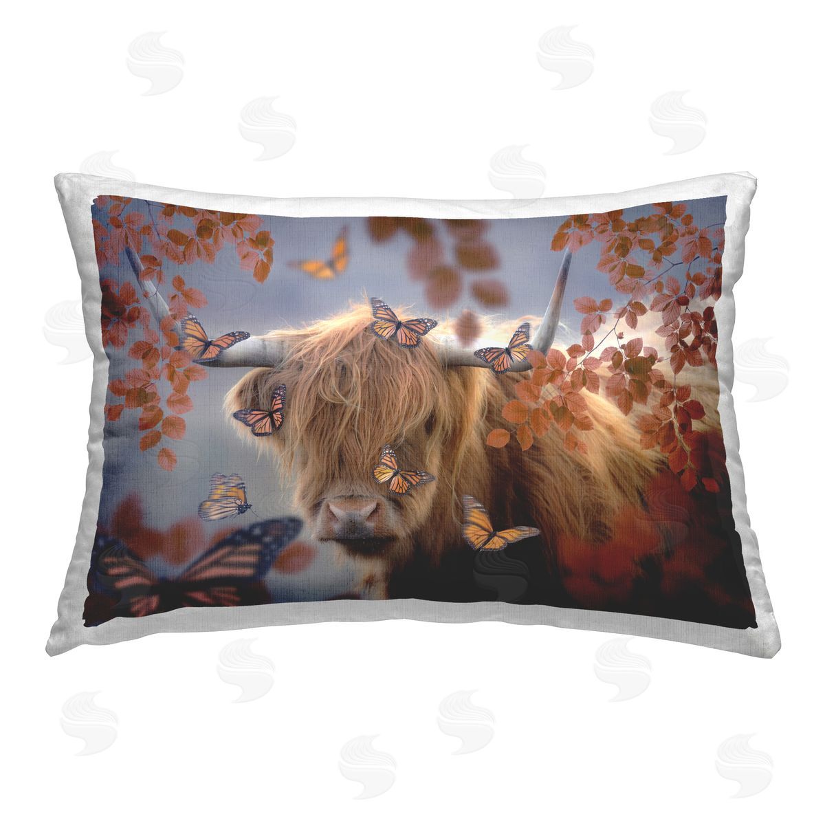 Reinders Monarch Butterflies & Cattle Printed Plush Polyester Throw Pillow