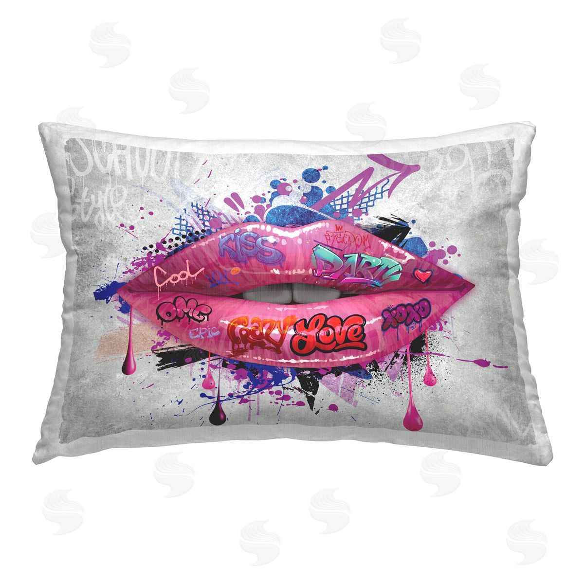 Reinders Urban Graffiti Lips Printed Plush Polyester Throw Pillow
