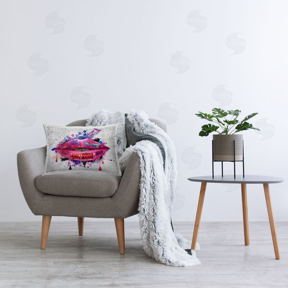 Reinders Urban Graffiti Lips Printed Plush Polyester Throw Pillow On Chair