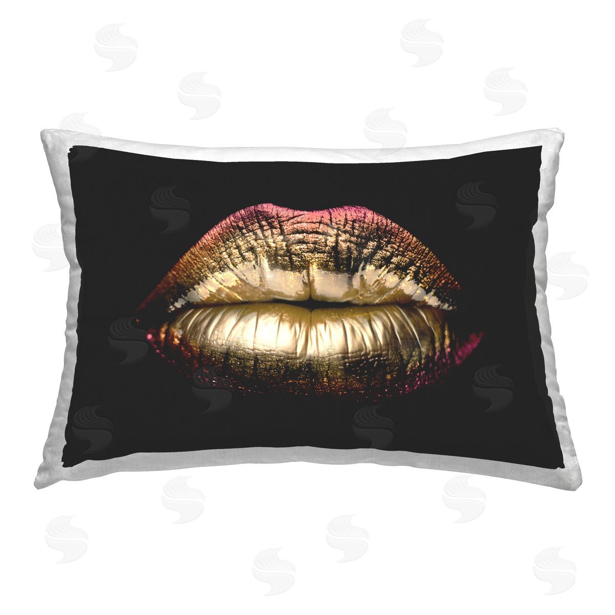 Reinders Pink & Gold Lipstick Printed Plush Polyester Throw Pillow
