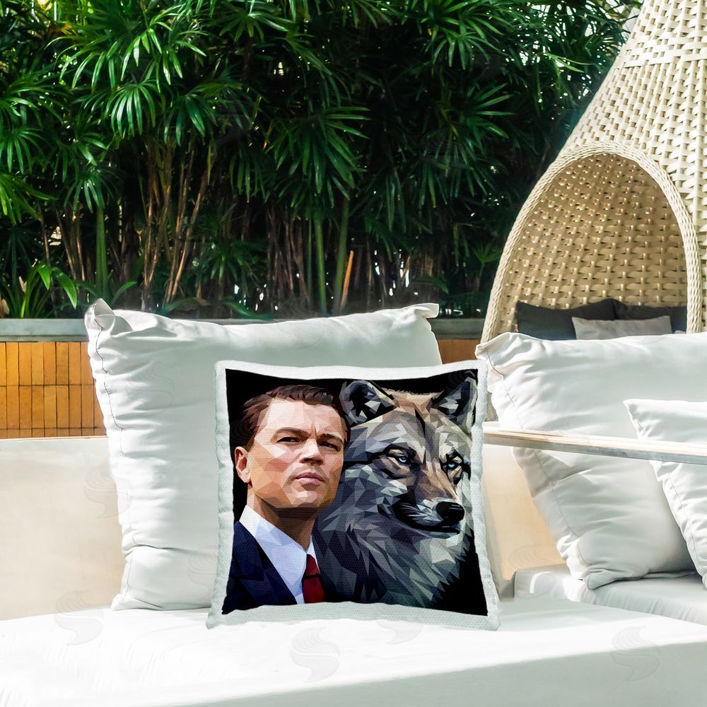 Birch & Ink Leonardo with Wolf Outdoor Quick-Dry Polyester Printed Throw Pillow in Back Yard