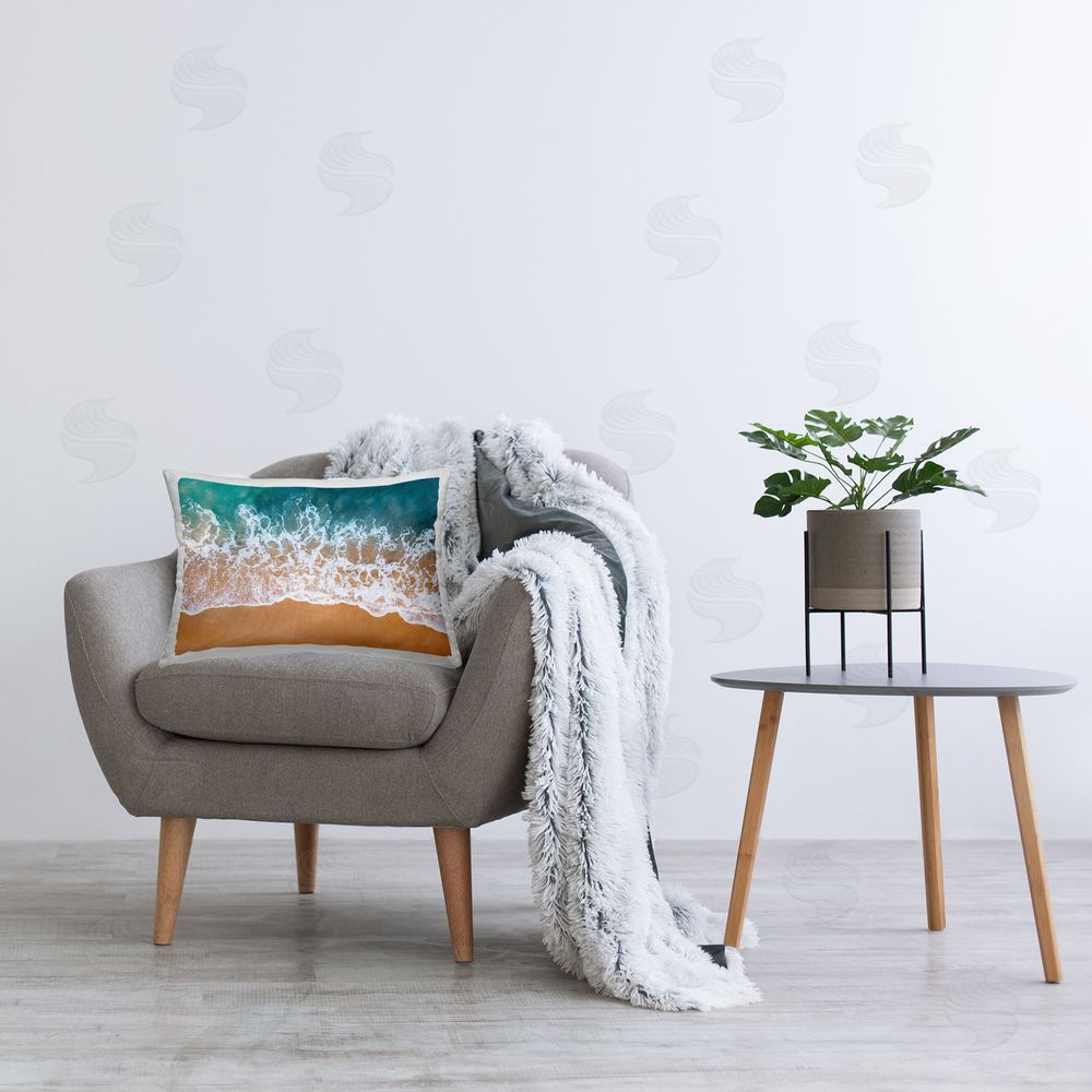 Nataly White Aerial Beach Foam Printed Plush Polyester Throw Pillow On Chair