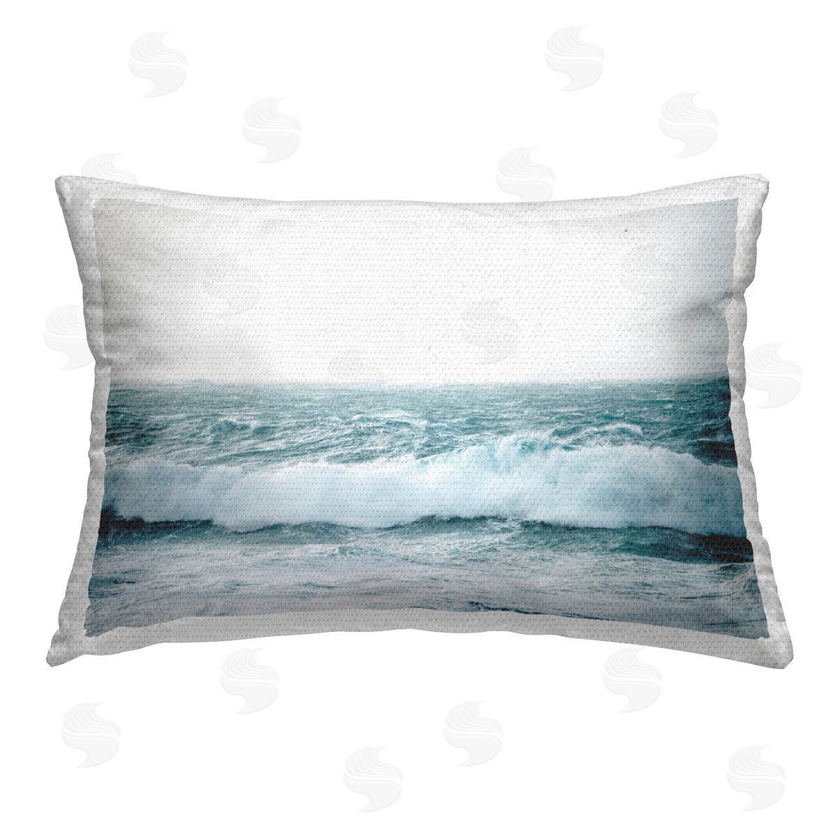 Nataly White Beach Waves Horizon Outdoor Quick-Dry Polyester Printed Throw Pillow