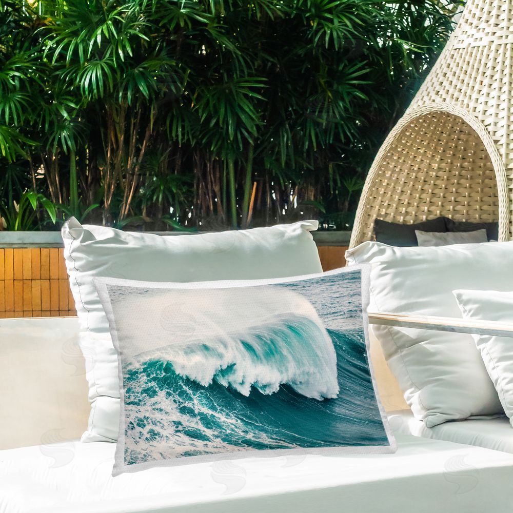 Nataly White Large Breaking Wave Outdoor Quick-Dry Polyester Printed Throw Pillow in Back Yard