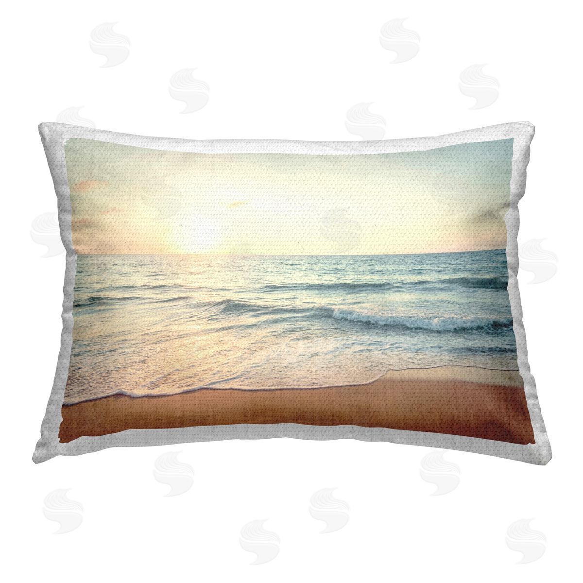 Nataly White Rolling Tide Beach Outdoor Quick-Dry Polyester Printed Throw Pillow