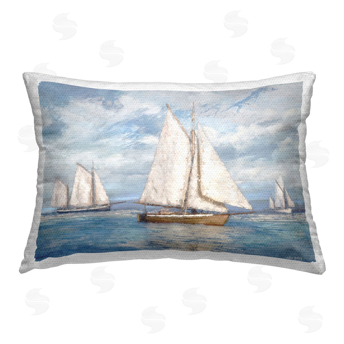Amber Sterling Sailboat Trio Impression Outdoor Quick-Dry Polyester Printed Throw Pillow